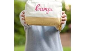 NEW VIV & LOU cabana canvas cosmetic bag in creme